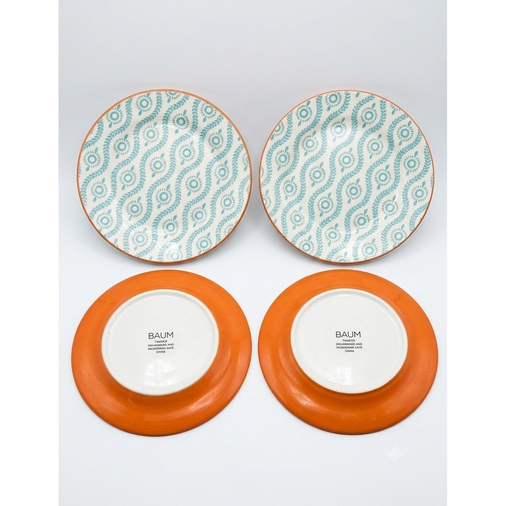 Baum Brothers Tangier Turquoise Salad Plates 8 Inch Ceramic Stoneware Set of 4